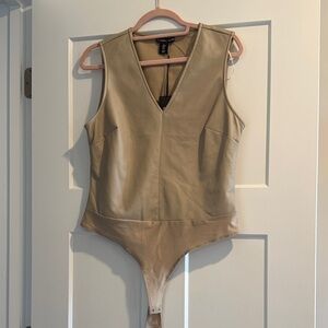 Tan Faux Leather Sleeveless Bodysuit